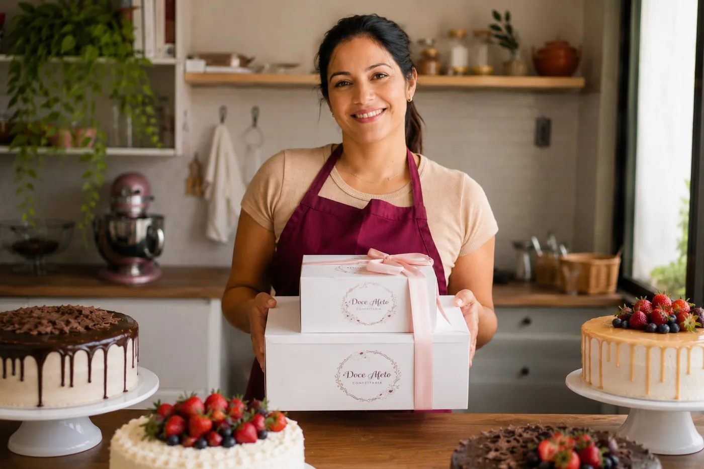 Empreendedora orgulhosa do seu negócio